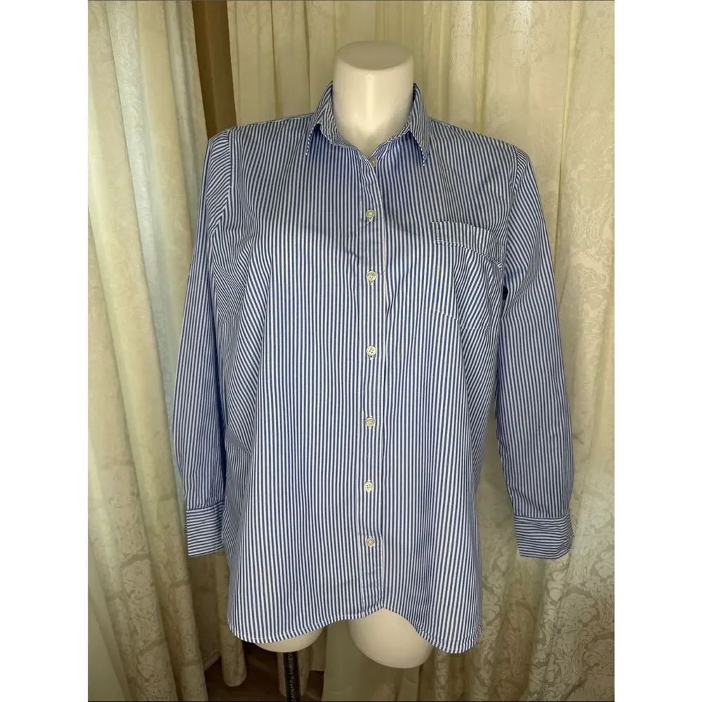 J. Crew Blue and White Striped Women’s Button-Down Shirt